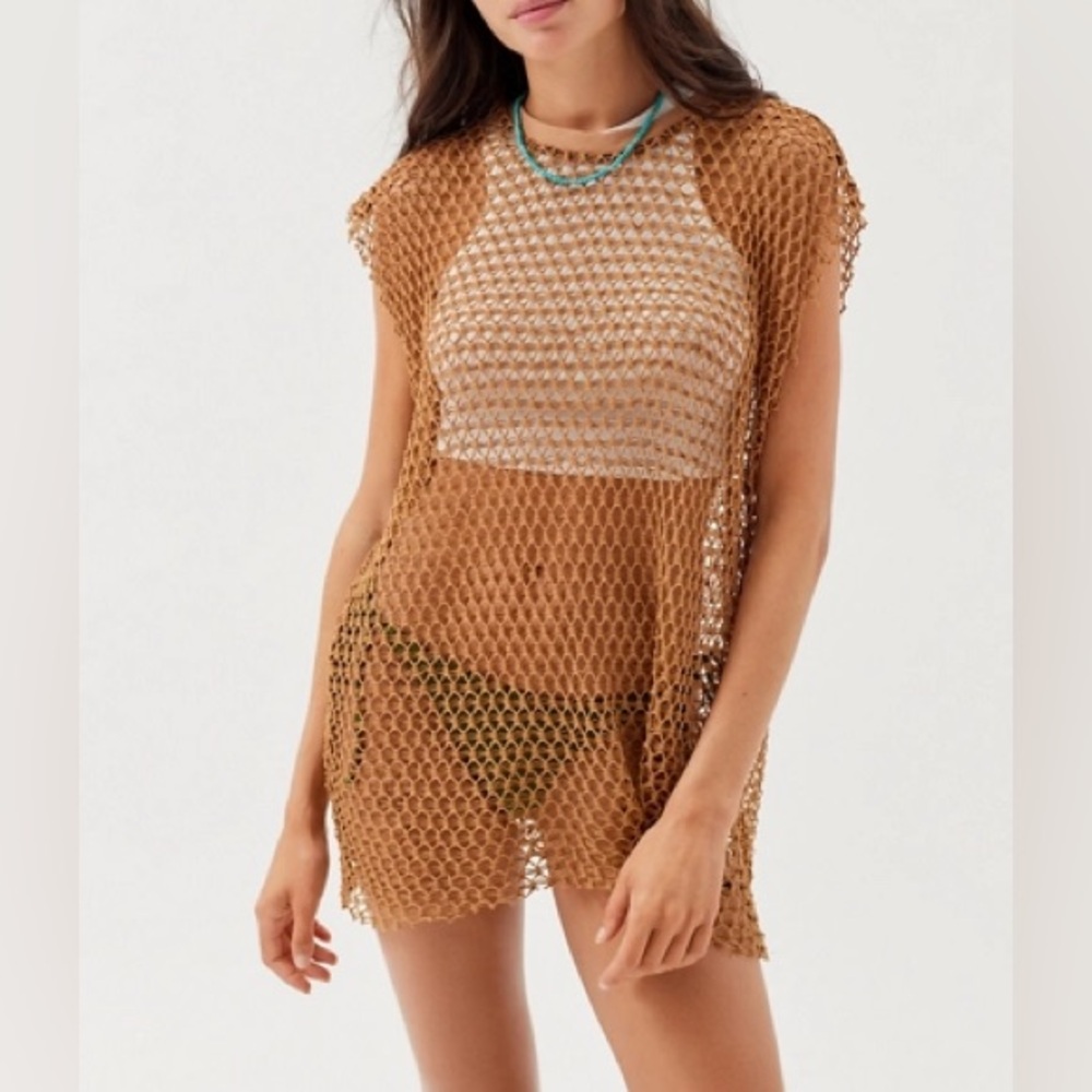 Urban Outfitters Tan Mesh Knit Top